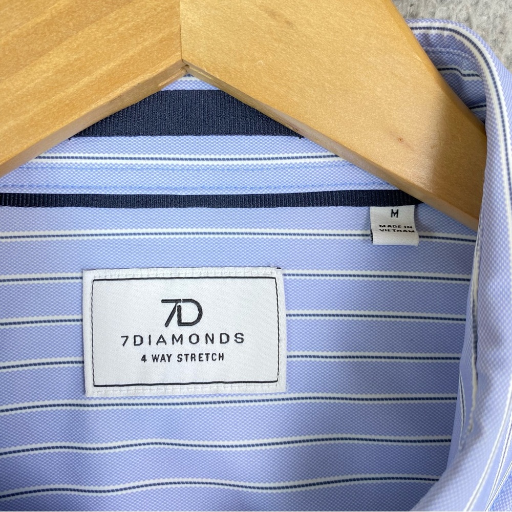 7 Diamonds Mens Size M Blue Long Sleeve Charles 4 Way Stretch Dress Shirt Medium - Picture 4 of 8